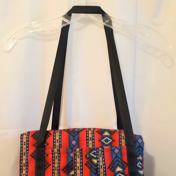 New Southwestern Sarape stripe Mini Duffle Tote Bag Aztec arm bag Red Blue Blk - Picture 7 of 10